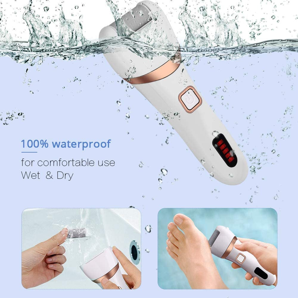 Electric Callus Remover- Rechargeable USB Electric Foot Rasp Hard Skin Remover Waterproof with 3 Roller Heads for Dead Cracked Skin