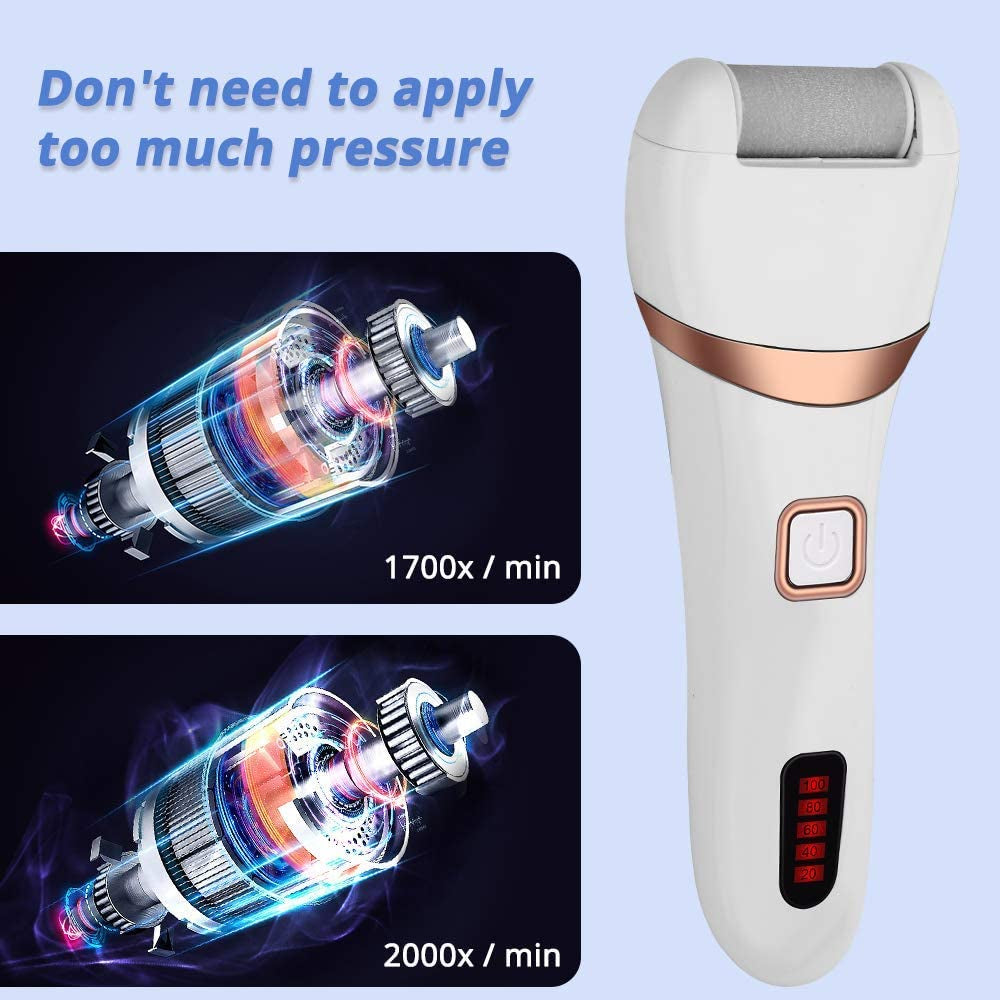 Electric Callus Remover- Rechargeable USB Electric Foot Rasp Hard Skin Remover Waterproof with 3 Roller Heads for Dead Cracked Skin