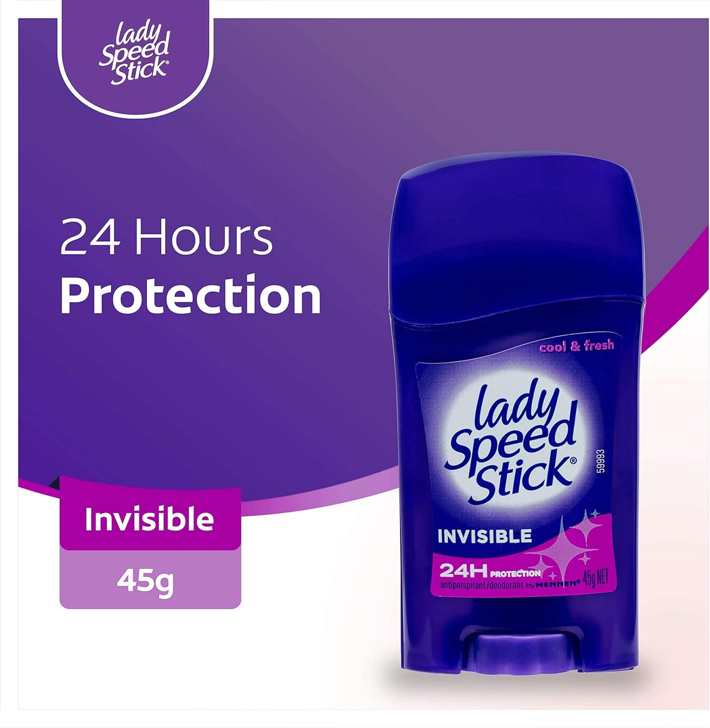 Lady Speed Stick, Women'S Antiperspirant Deodorant, 45G, Invisible Cool and Fresh Roll On, 24Hr Protection