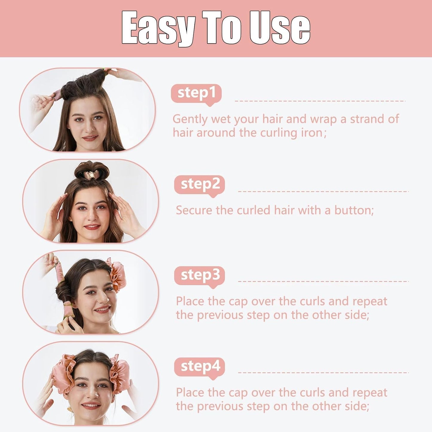 New Satin Heatless Hair Curler Set - 2 Rollers with Hair Cap and Headband - No Heat Styling