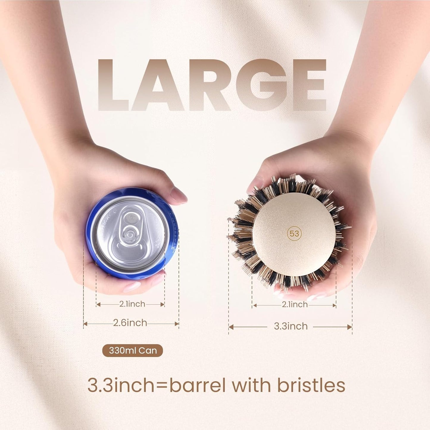 round Brush, Nano Thermal Ceramic & Ionic Tech Hair Brush, round Barrel Brush with Boar Bristles, Enhance Texture for Hair Drying, Styling, Curling and Shine (Barrel 2.1 Inch) + 4 Free Clips By