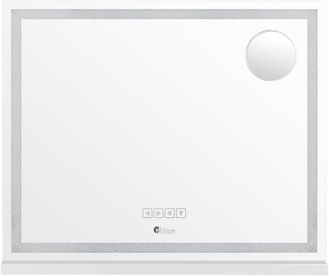 Makeup Mirror with Light Hollywood Makeup Mirror with 10X Magnifying Mirror Vanity Mirror with Dimmable LED Bluetooth Speaker USB Power Charging 58 X 49Cm