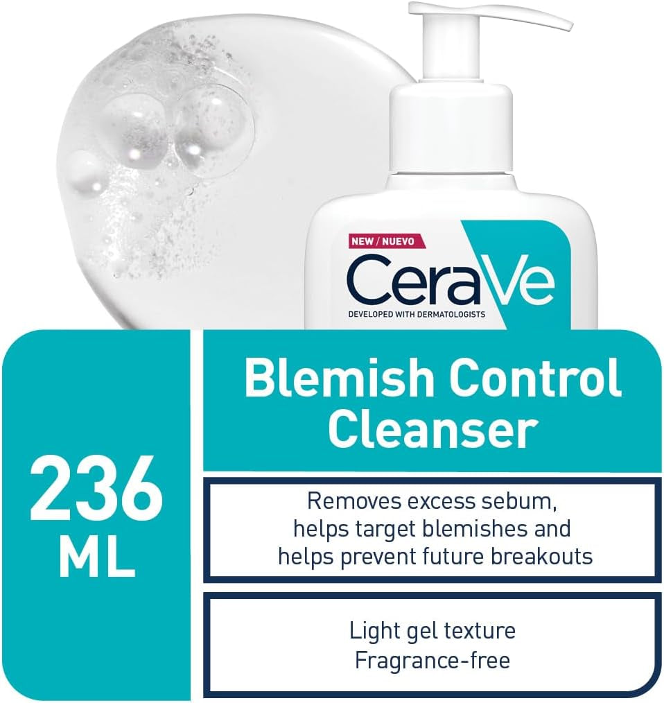 Blemish Control Cleanser Gel Face Wash 236Ml, for Blackheads, Blocked Pores & Acne-Prone Skin, 2% Salicylic Acid + Niacinamide + Purifying Clay + Ceramides, Lightweight + Oil-Absorbing