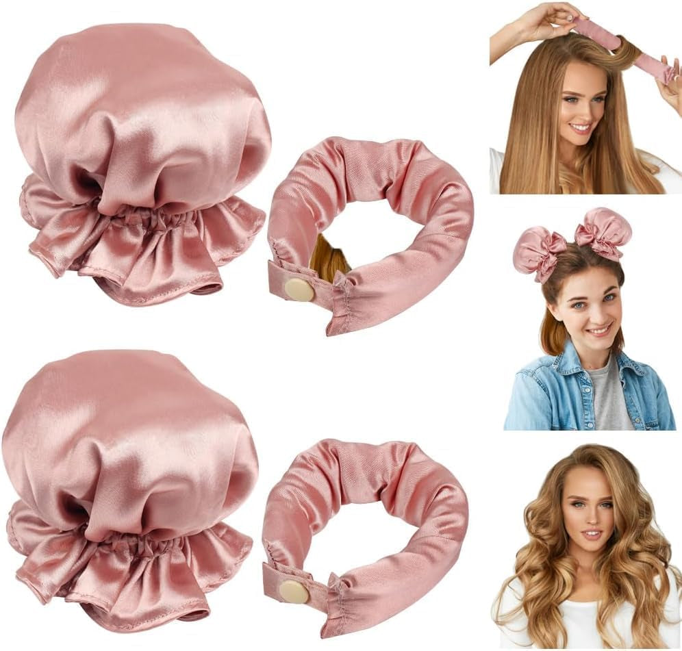 New Satin Heatless Hair Curler Set - 2 Rollers with Hair Cap and Headband - No Heat Styling