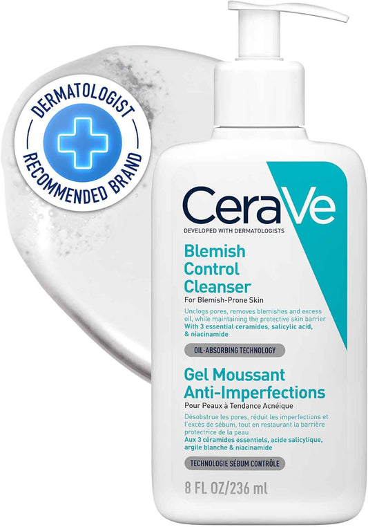Blemish Control Cleanser Gel Face Wash 236Ml, for Blackheads, Blocked Pores & Acne-Prone Skin, 2% Salicylic Acid + Niacinamide + Purifying Clay + Ceramides, Lightweight + Oil-Absorbing