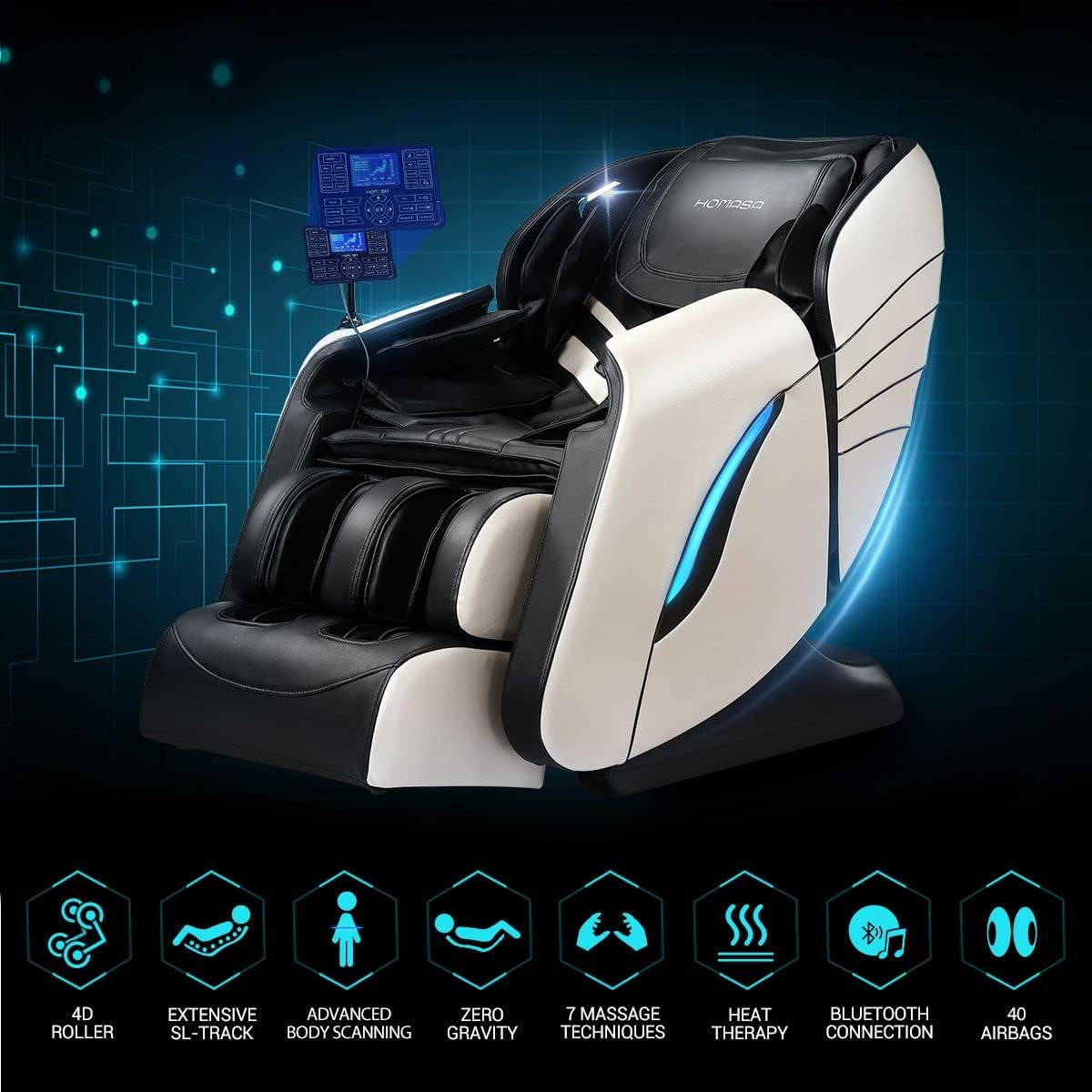 4D Massage Chair, Zero Gravity SL Track Massage Chairs, Full Body Shiatsu Massage Chair Recliner with Space Saving, Auto Body Detection, Thai Stretching, Bluetooth Speaker, Heat, Foot Roller