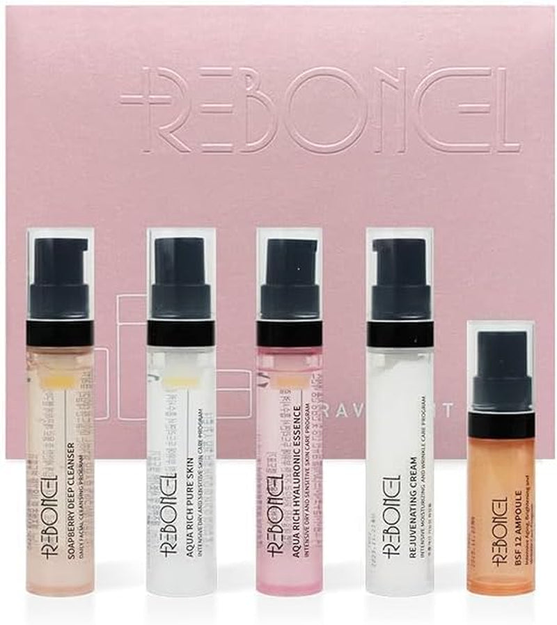 Korean Skin Care Set Travel Kit, TSA Approved Travel Size Toiletries, Ampoule, Cleanser, Toner, Essence, Cream | Travel Essentials Gift Set | All-Natural Moisturizing Skincare