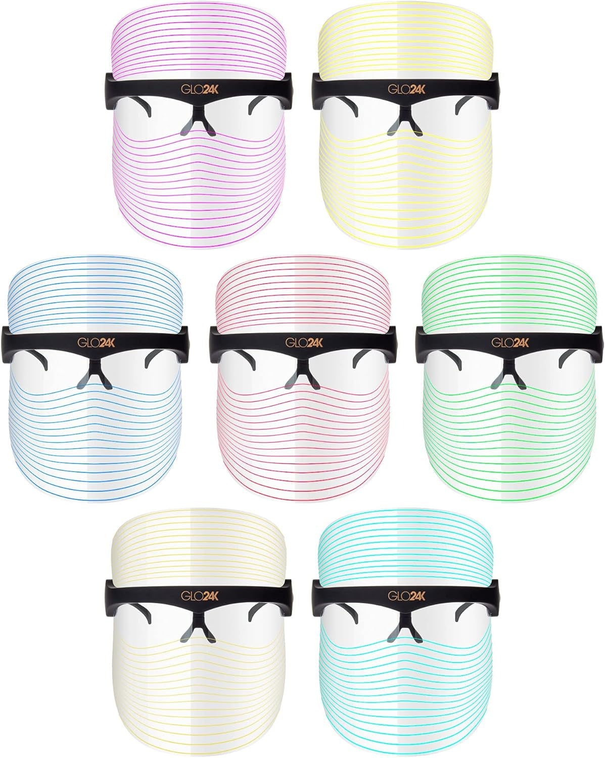 GLO24K 7 Color LED Beauty Mask. Professional Light Therapy Spa Treatment for a Radiant, Glowing Skin.