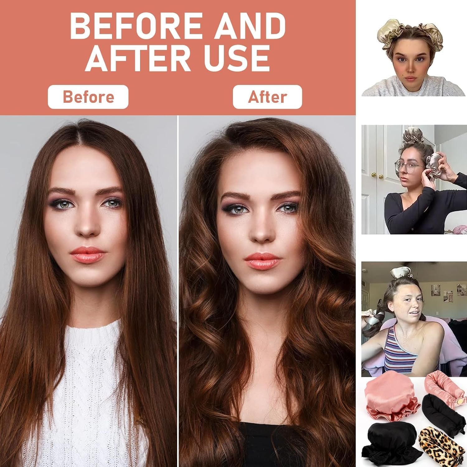 New Satin Heatless Hair Curler Set - 2 Rollers with Hair Cap and Headband - No Heat Styling
