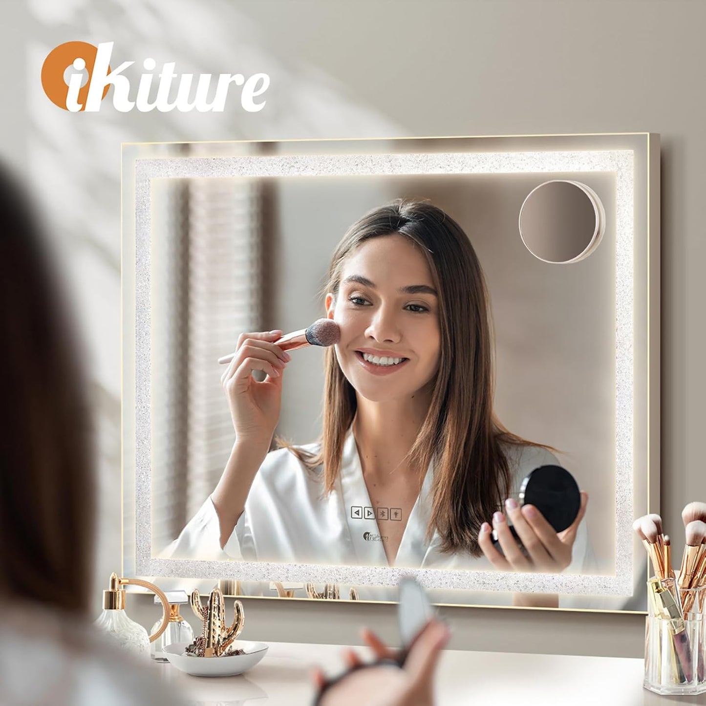 Makeup Mirror with Light Hollywood Makeup Mirror with 10X Magnifying Mirror Vanity Mirror with Dimmable LED Bluetooth Speaker USB Power Charging 58 X 49Cm