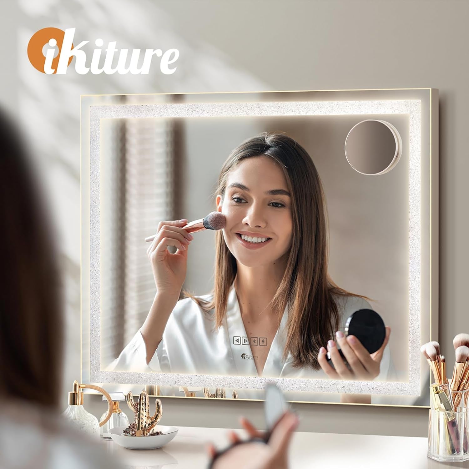 Makeup Mirror with Light Hollywood Makeup Mirror with 10X Magnifying Mirror Vanity Mirror with Dimmable LED Bluetooth Speaker USB Power Charging 58 X 49Cm