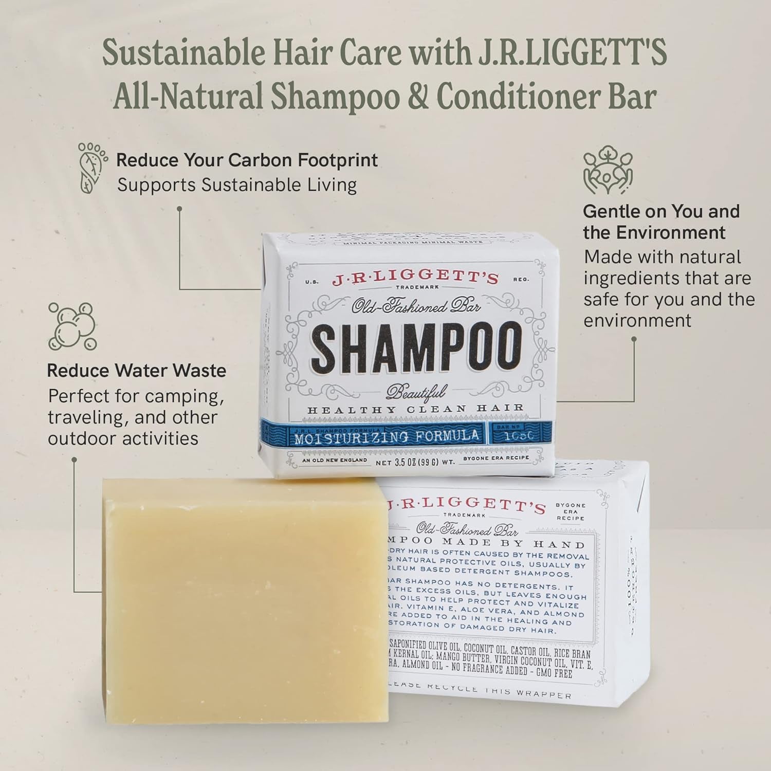 New Conditioner Bar 1.75Oz + Two Moisturizing Formula Shampoo Bars 3.5Oz Bundle | All-Natural Ingredients for Hair Clean, Soft, Tangle-Free | Eco-Friendly Biodegradable Made in the USA