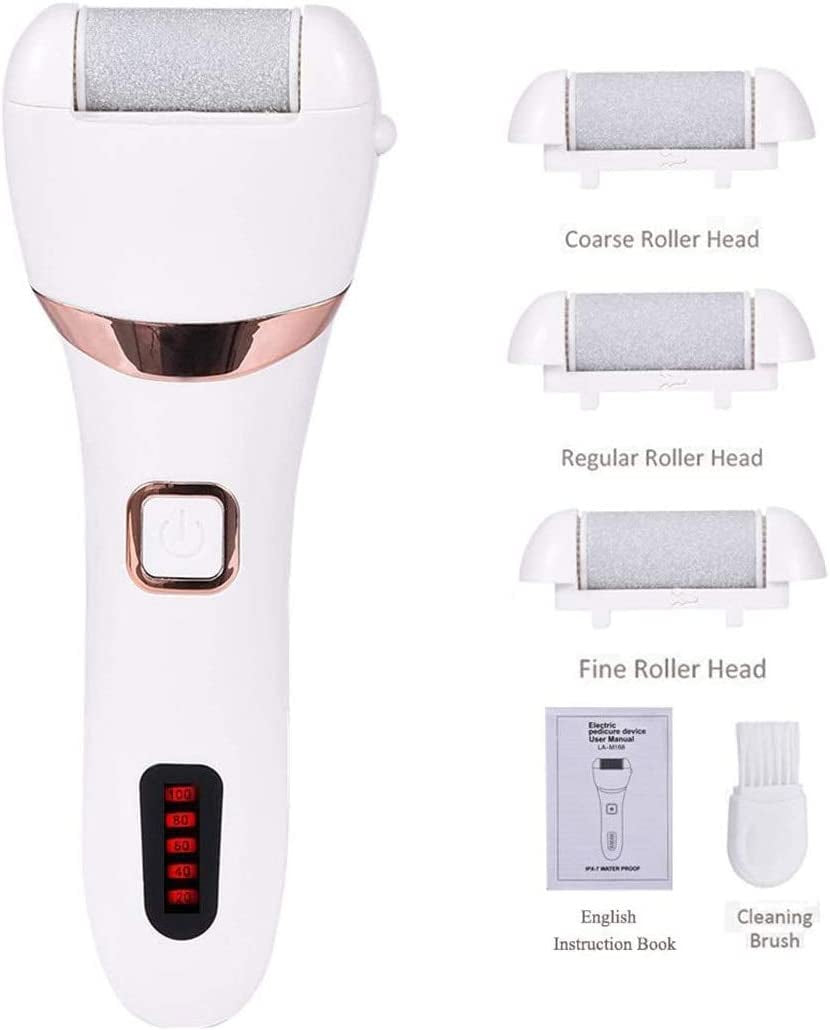 Electric Callus Remover- Rechargeable USB Electric Foot Rasp Hard Skin Remover Waterproof with 3 Roller Heads for Dead Cracked Skin