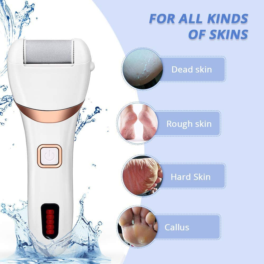 Electric Callus Remover- Rechargeable USB Electric Foot Rasp Hard Skin Remover Waterproof with 3 Roller Heads for Dead Cracked Skin
