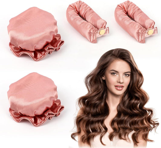 New Satin Heatless Hair Curler Set - 2 Rollers with Hair Cap and Headband - No Heat Styling