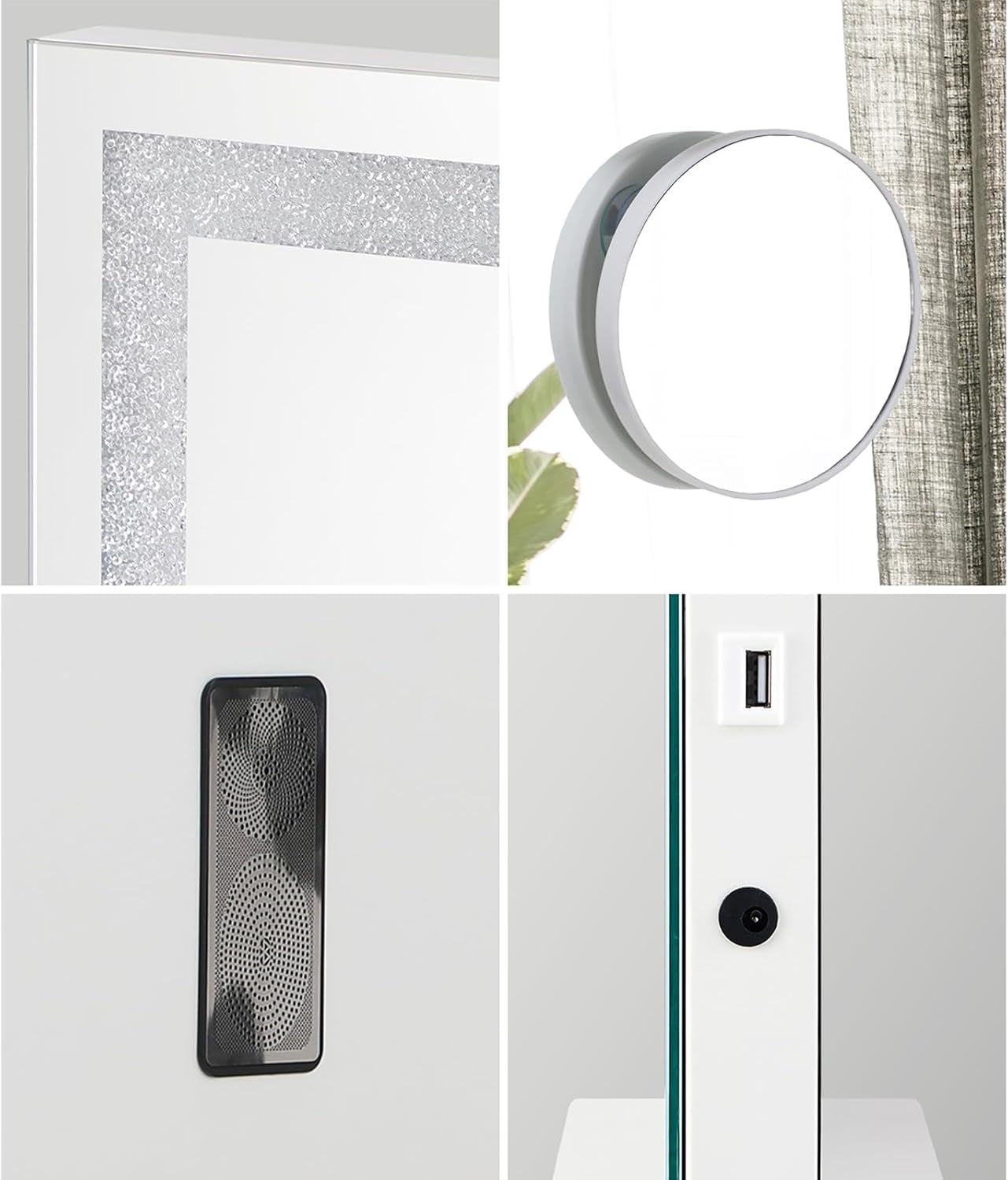 Makeup Mirror with Light Hollywood Makeup Mirror with 10X Magnifying Mirror Vanity Mirror with Dimmable LED Bluetooth Speaker USB Power Charging 58 X 49Cm