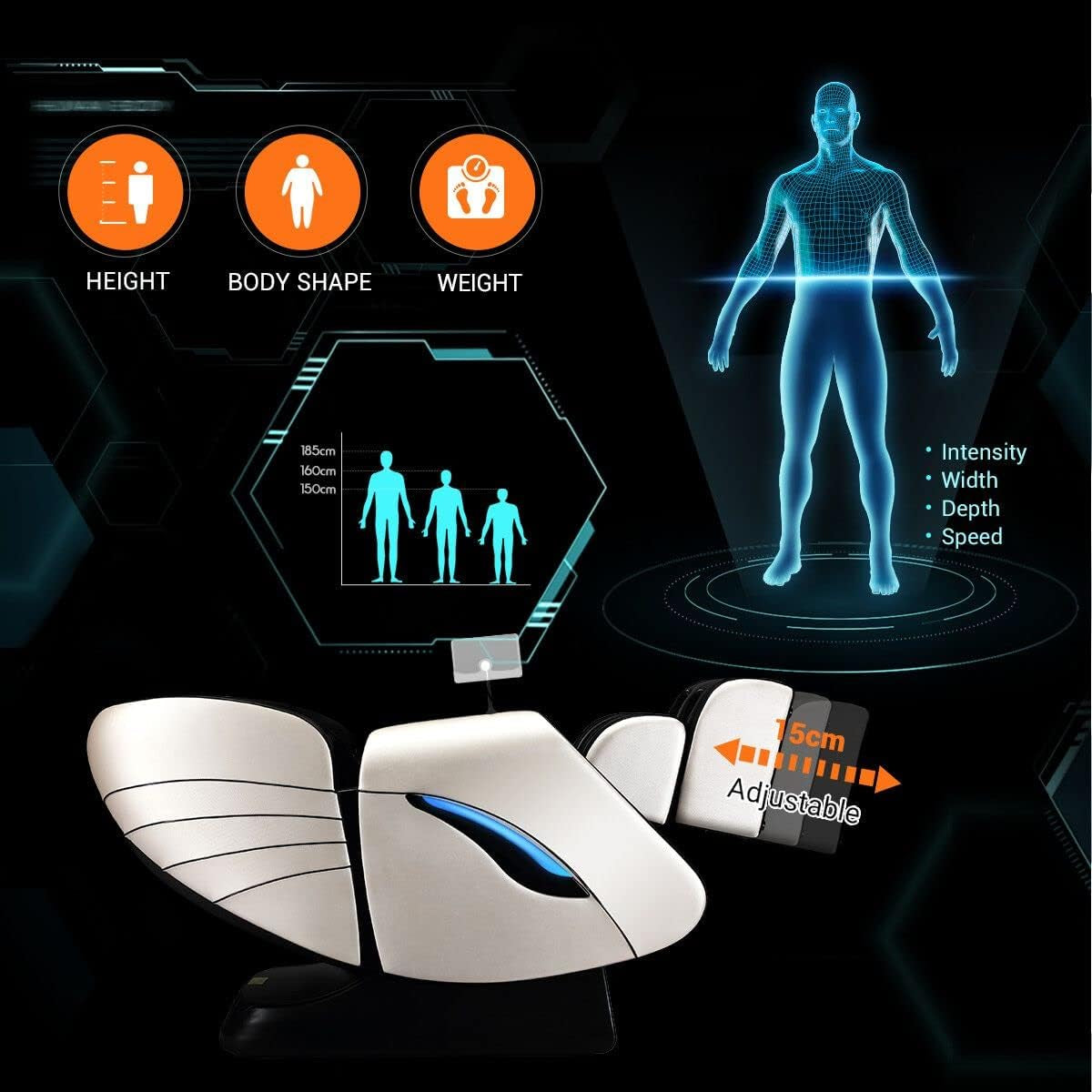 4D Massage Chair, Zero Gravity SL Track Massage Chairs, Full Body Shiatsu Massage Chair Recliner with Space Saving, Auto Body Detection, Thai Stretching, Bluetooth Speaker, Heat, Foot Roller